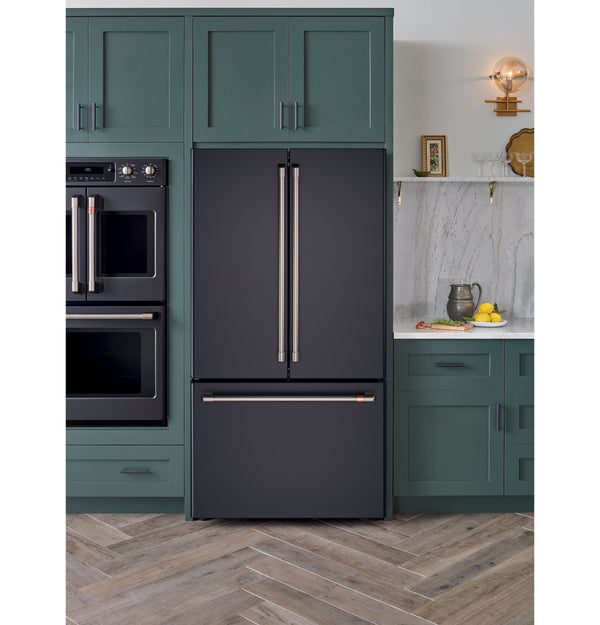 Cafe Counter-Depth 23.1-cu ft 3 -Door Smart Compatible French Door Refrigerator with Ice Maker with Water Dispenser ( Matte Black ) ENERGY STAR Certified