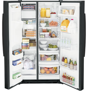 GE 25.3-cu ft Side-by-Side Refrigerator with Ice Maker ,Water and Ice Dispenser ( Black ) ENERGY STAR Certified