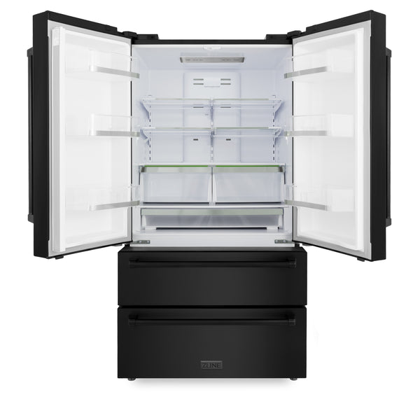 ZLINE KITCHEN & BATH Counter-Depth 22.5-cu ft 4 -Door French Door Refrigerator with Ice Maker ( Fingerprint Resistant Black Stainless Steel ) ENERGY STAR Certified