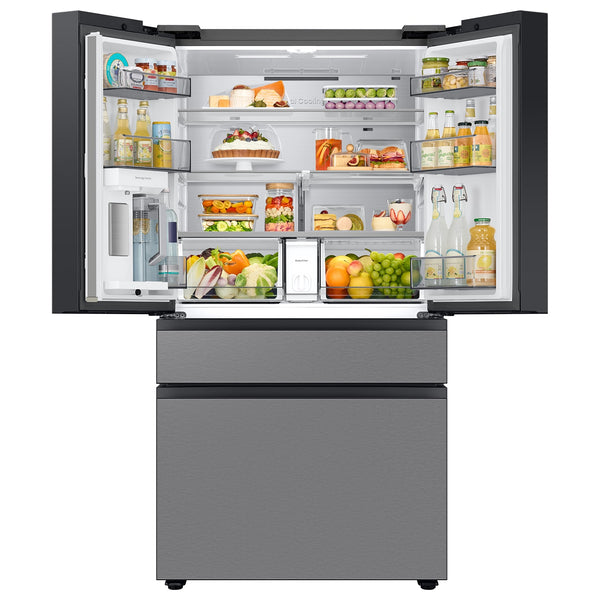 Samsung Bespoke Counter-Depth Inner Beverage Center 22.9-cu ft 4 -Door Smart Compatible French Door Refrigerator with Ice Maker with Water Dispenser ( Stainless Steel ) ENERGY STAR Certified