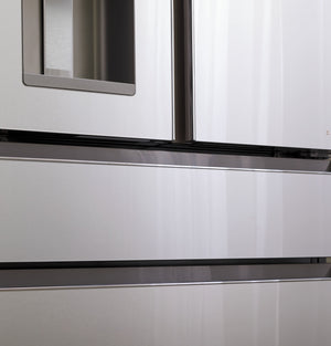 Cafe Standard-Depth Modern Glass 27.8-cu ft 4 -Door Smart Compatible French Door Refrigerator with Ice Maker with Water and Ice Dispenser ( Platinum Glass ) ENERGY STAR Certified
