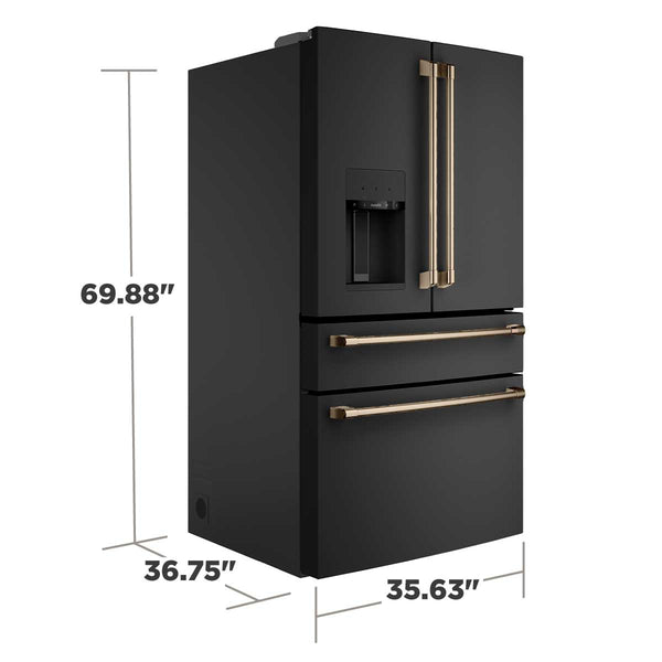 Cafe Standard-Depth 27.8-cu ft 4 -Door Smart Compatible French Door Refrigerator with Ice Maker with Water and Ice Dispenser ( Matte Black ) ENERGY STAR Certified