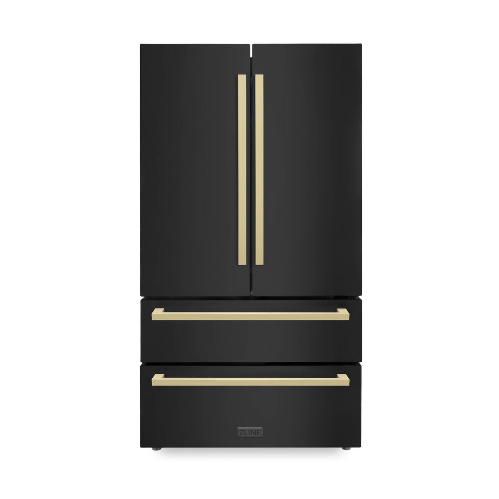 ZLINE KITCHEN & BATH Counter-Depth 22.5-cu ft 4 -Door French Door Refrigerator with Ice Maker ( Black Stainless Steel with Chamagne Bronze accent Handles ) ENERGY STAR Certified