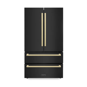ZLINE KITCHEN & BATH Counter-Depth 22.5-cu ft 4 -Door French Door Refrigerator with Ice Maker ( Black Stainless Steel with Chamagne Bronze accent Handles ) ENERGY STAR Certified