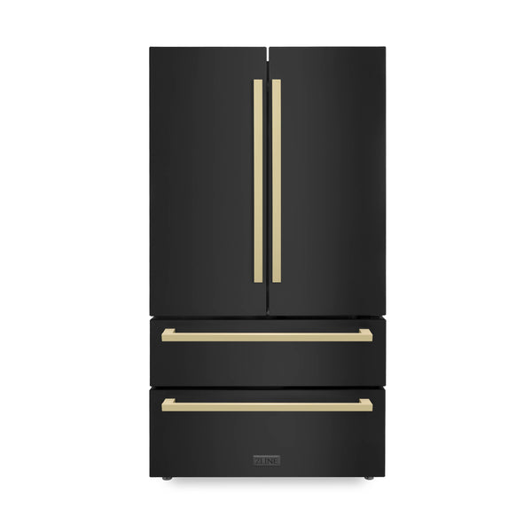 ZLINE KITCHEN & BATH Counter-Depth 22.5-cu ft 4 -Door French Door Refrigerator with Ice Maker ( Black Stainless Steel with Chamagne Bronze accent Handles ) ENERGY STAR Certified