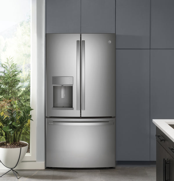 GE Profile Standard-Depth 27.8-cu ft 3 -Door French Door Refrigerator with Ice Maker with Water and Ice Dispenser and Door within Door ( Stainless Steel )