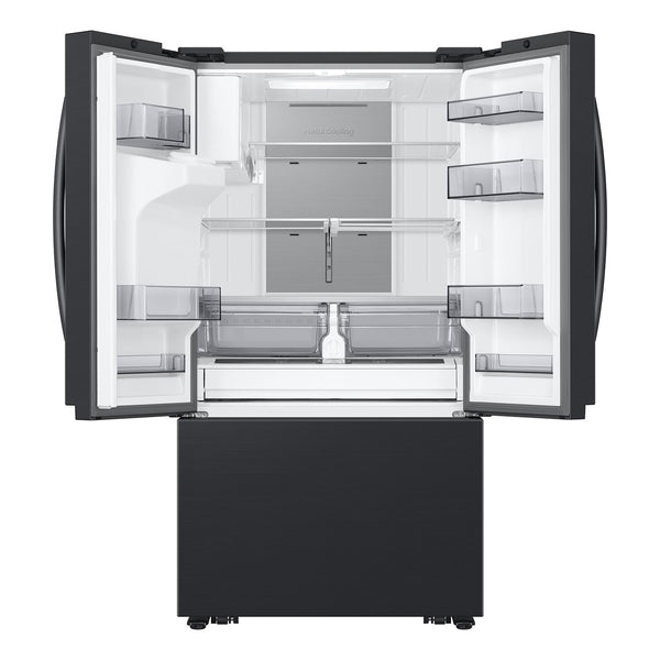 Samsung Standard-Depth Mega Capacity 30.5-cu ft 3 -Door Smart Compatible French Door Refrigerator Triple with Water and Ice Dispenser ( Matte Black Stainless ) ENERGY STAR Certified