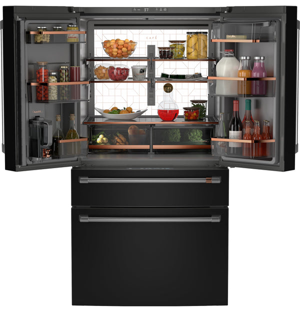 Cafe Standard-Depth 28.7-cu ft 4 -Door Smart Compatible French Door Refrigerator with Ice Maker with Water Dispenser ( Matte Black ) ENERGY STAR Certified