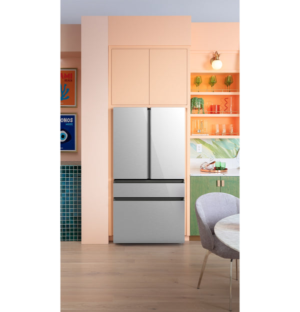 Cafe Counter-Depth 23.2-cu ft 4 -Door Smart Compatible French Door Refrigerator with Ice Maker with Water Dispenser ( Platinum Glass ) ENERGY STAR Certified