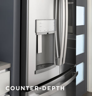 GE Counter-Depth 22.2-cu ft 3 -Door French Door Refrigerator with Ice Maker with Water and Ice Dispenser ( Stainless Steel ) ENERGY STAR Certified