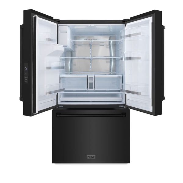 ZLINE KITCHEN & BATH Standard-Depth 28.9-cu ft 3 -Door French Door Refrigerator with Ice Maker with Water and Ice Dispenser ( Black Stainless Steel with Black Stainless Steel Handle ) ENERGY STAR Certified