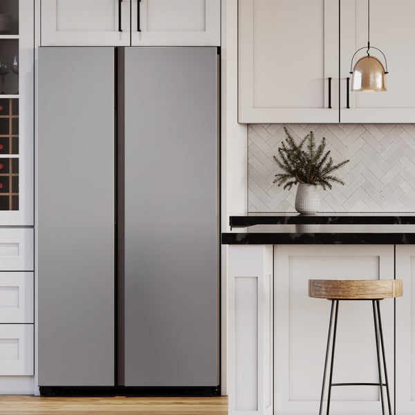 Samsung Bespoke Beverage Center 22.6-cu ft Counter-Depth Side-by-Side Refrigerator Smart Compatible with Dual Ice Maker and Water Dispenser ( Stainless Steel ) ENERGY STAR Certified