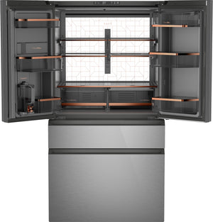Cafe Counter-Depth 23.2-cu ft 4 -Door Smart Compatible French Door Refrigerator with Ice Maker with Water Dispenser ( Platinum Glass ) ENERGY STAR Certified