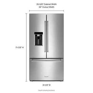 KitchenAid Counter-Depth 23.8-cu ft 3 -Door French Door Refrigerator with Ice Maker with Water and Ice Dispenser ( Stainless Steel with PRINTSHIELD Finish )