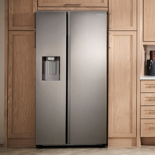 Samsung 22-cu ft Counter-Depth Side-by-Side Refrigerator Smart Compatible with Ice Maker ,Water and Ice Dispenser ( Fingerprint Resistant Stainless Steel ) ENERGY STAR Certified