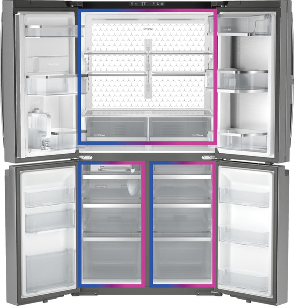GE Profile Counter-Depth 22.9-cu ft 4 -Door Smart Compatible French Door Refrigerator with Ice Maker with Water Dispenser and Door within Door ( Stainless Steel ) ENERGY STAR Certified