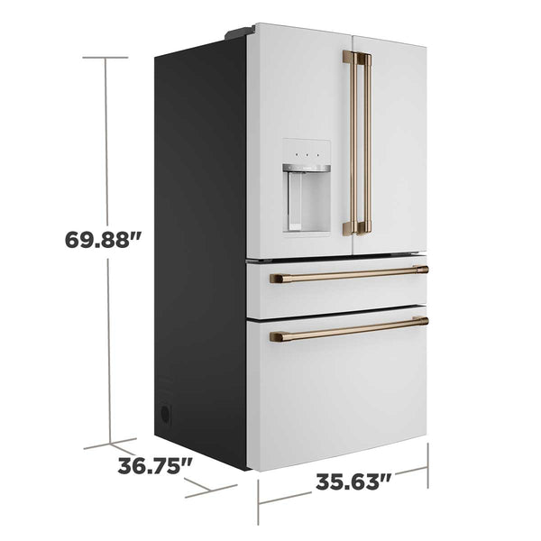 Cafe Standard-Depth 27.8-cu ft 4 -Door Smart Compatible French Door Refrigerator with Ice Maker with Water and Ice Dispenser ( Matte White ) ENERGY STAR Certified
