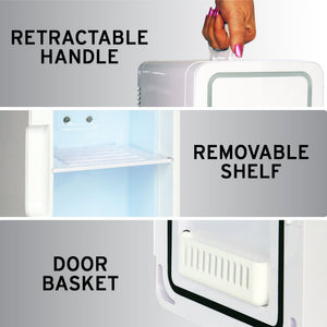 Koolatron 6L Cosmetics Fridge w/ Lighted Makeup Mirror 0.21-cu ft Mini Fridge ( White, Silver )