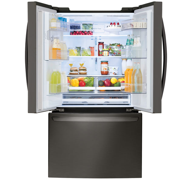LG Standard-Depth 27.7-cu ft 3 -Door Smart Compatible French Door Refrigerator with Ice Maker with Water and Ice Dispenser ( Printproof Black Stainless Steel ) ENERGY STAR Certified