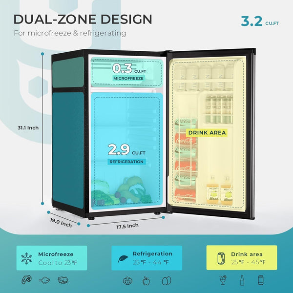 Euhomy  3.2 Cu.Ft Single Door Mini Fridge with Freezer in Sliver